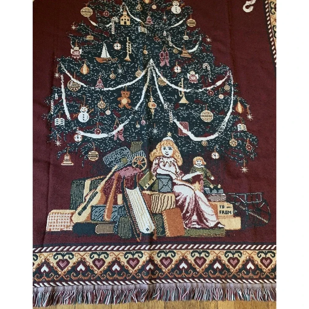 Goodwin Weavers Christmas Tree Fringed Tapestry Throw Blanket 48X67 Brand New